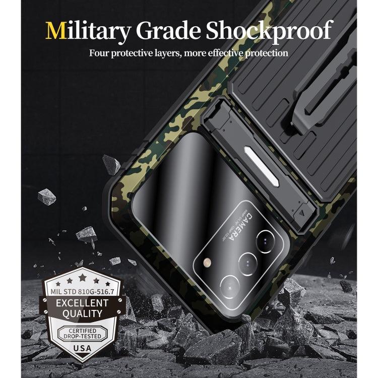 For Samsung Galaxy S21 5G Armor Shockproof Splash-proof Dust-proof Phone Case with Holder(Camouflage) Eurekaonline