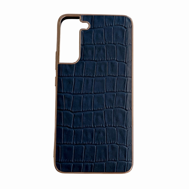 For Samsung Galaxy S21+ 5G Crocodile Texture Genuine Leather Electroplating Phone Case(Blue) Eurekaonline