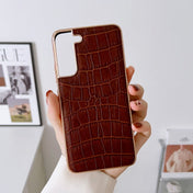 For Samsung Galaxy S21 5G Crocodile Texture Genuine Leather Electroplating Phone Case(Brown) Eurekaonline