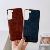 For Samsung Galaxy S21+ 5G Crocodile Texture Genuine Leather Electroplating Phone Case(Dark Green) Eurekaonline