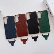 For Samsung Galaxy S21 5G Crocodile Texture Genuine Leather Electroplating Phone Case(Dark Green) Eurekaonline