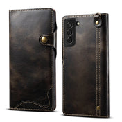 For Samsung Galaxy S21+ 5G Denior Oil Wax Cowhide Magnetic Button Genuine Leather Case(Black) Eurekaonline
