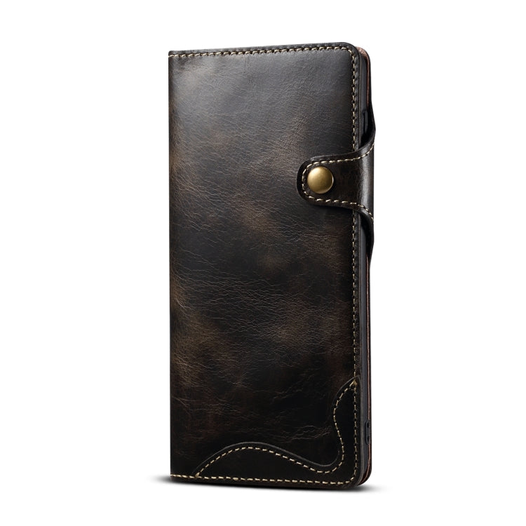 For Samsung Galaxy S21 5G Denior Oil Wax Cowhide Magnetic Button Genuine Leather Case(Black) Eurekaonline