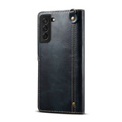 For Samsung Galaxy S21 5G Denior Oil Wax Cowhide Magnetic Button Genuine Leather Case(Dark Blue) Eurekaonline