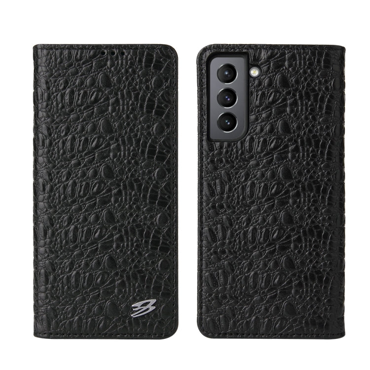 For Samsung Galaxy S21 5G Fierre Shann Crocodile Texture Magnetic Horizontal Flip Genuine Leather Case with Holder & Card Slot(Black) Eurekaonline