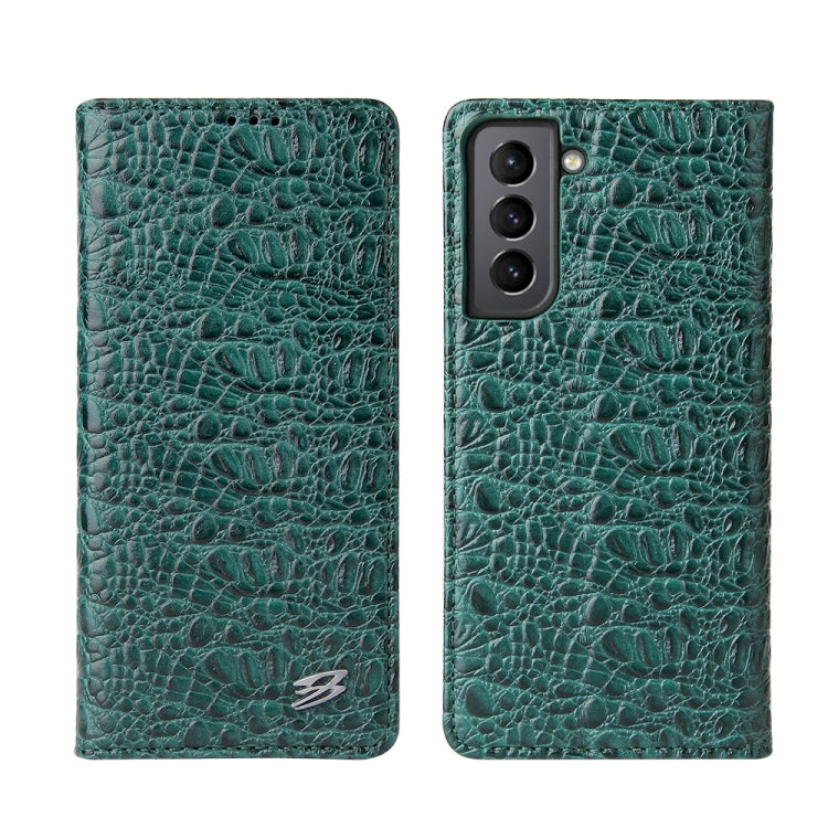 For Samsung Galaxy S21 5G Fierre Shann Crocodile Texture Magnetic Horizontal Flip Genuine Leather Case with Holder & Card Slot(Green) Eurekaonline