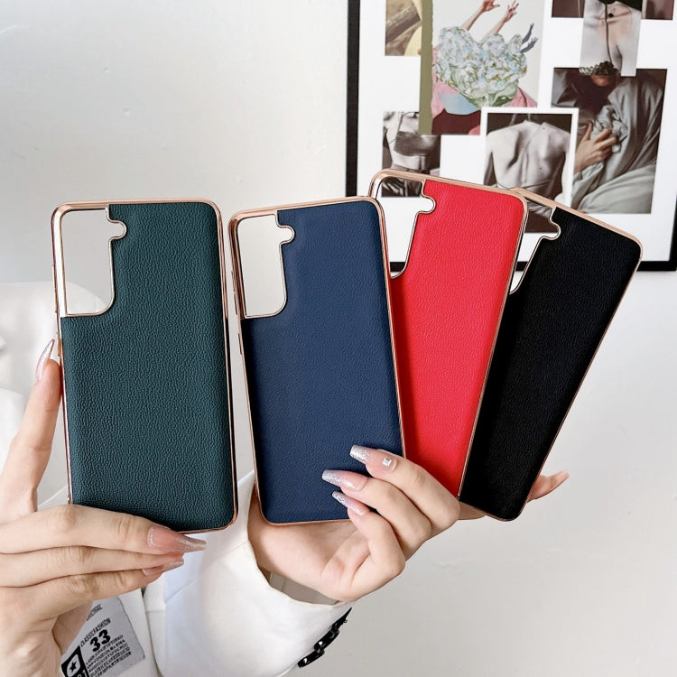 For Samsung Galaxy S21+ 5G Genuine Leather Luolai Series Nano Electroplating Phone Case(Black) Eurekaonline