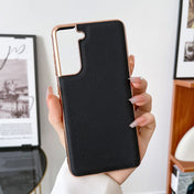 For Samsung Galaxy S21+ 5G Genuine Leather Luolai Series Nano Electroplating Phone Case(Black) Eurekaonline