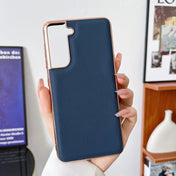 For Samsung Galaxy S21+ 5G Genuine Leather Luolai Series Nano Electroplating Phone Case(Dark Blue) Eurekaonline