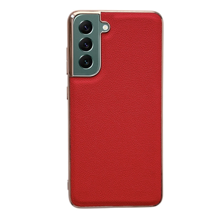 For Samsung Galaxy S21+ 5G Genuine Leather Luolai Series Nano Electroplating Phone Case(Red) Eurekaonline