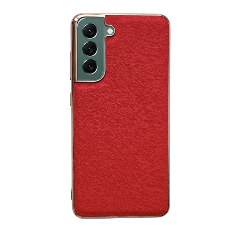 For Samsung Galaxy S21 5G Genuine Leather Luolai Series Nano Electroplating Phone Case(Red) Eurekaonline