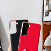 For Samsung Galaxy S21+ 5G Genuine Leather Luolai Series Nano Electroplating Phone Case(Red) Eurekaonline