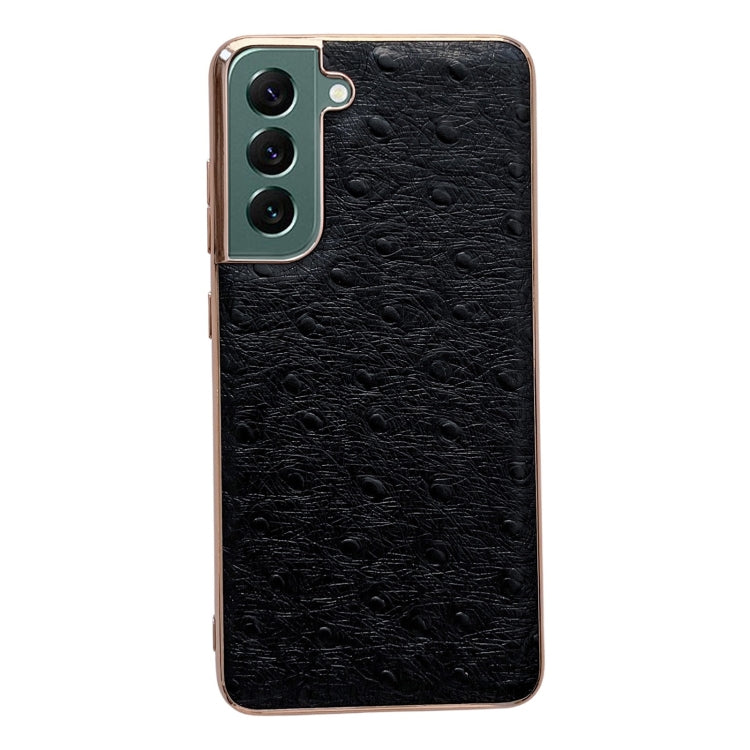 For Samsung Galaxy S21 5G Genuine Leather Ostrich Texture Series Nano Electroplating Phone Case(Black) Eurekaonline
