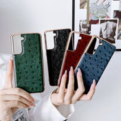 For Samsung Galaxy S21 5G Genuine Leather Ostrich Texture Series Nano Electroplating Phone Case(Black) Eurekaonline