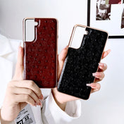 For Samsung Galaxy S21 5G Genuine Leather Ostrich Texture Series Nano Electroplating Phone Case(Brown) Eurekaonline