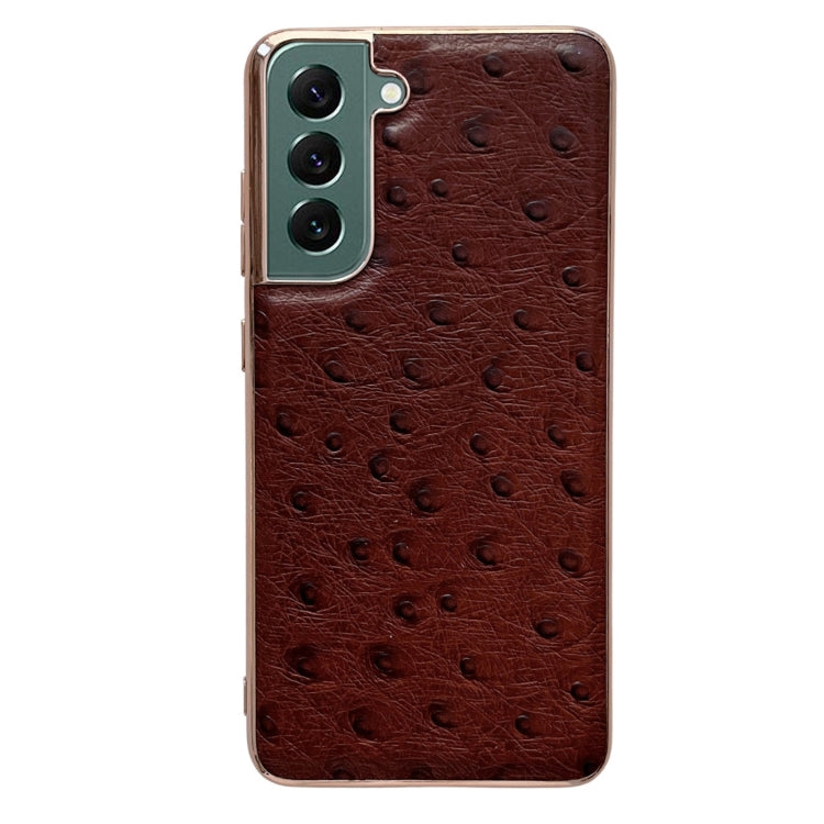 For Samsung Galaxy S21+ 5G Genuine Leather Ostrich Texture Series Nano Electroplating Phone Case(Brown) Eurekaonline