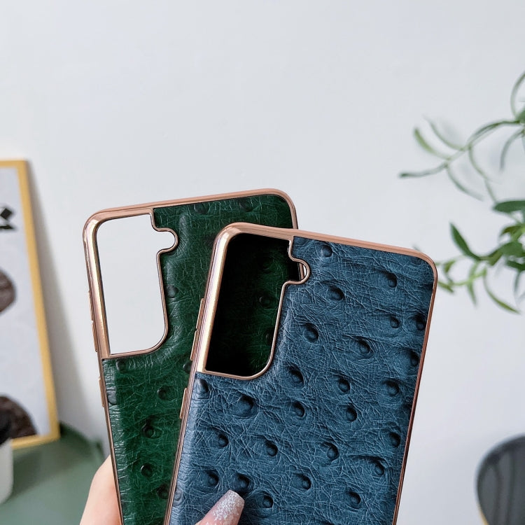 For Samsung Galaxy S21 5G Genuine Leather Ostrich Texture Series Nano Electroplating Phone Case(Green) Eurekaonline
