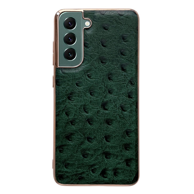 For Samsung Galaxy S21+ 5G Genuine Leather Ostrich Texture Series Nano Electroplating Phone Case(Green) Eurekaonline