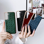 For Samsung Galaxy S21 5G Genuine Leather Ostrich Texture Series Nano Electroplating Phone Case(Green) Eurekaonline