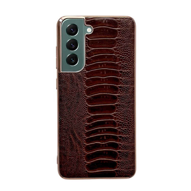 For Samsung Galaxy S21 5G Genuine Leather Weilai Series Nano Electroplating Phone Case(Brown) Eurekaonline