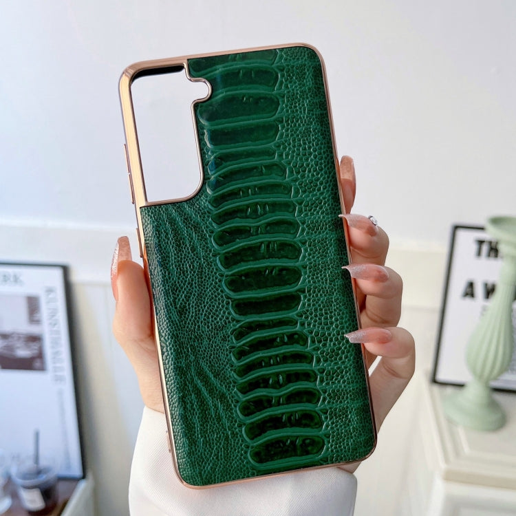 For Samsung Galaxy S21+ 5G Genuine Leather Weilai Series Nano Electroplating Phone Case(Green) Eurekaonline