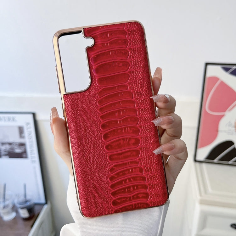 For Samsung Galaxy S21+ 5G Genuine Leather Weilai Series Nano Electroplating Phone Case(Red) Eurekaonline