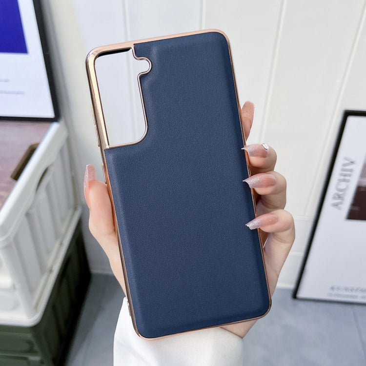 For Samsung Galaxy S21 5G Genuine Leather Xiaoya Series Nano Electroplating Phone Case(Blue) Eurekaonline
