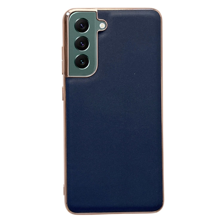 For Samsung Galaxy S21 5G Genuine Leather Xiaoya Series Nano Electroplating Phone Case(Blue) Eurekaonline
