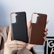 For Samsung Galaxy S21+ 5G Genuine Leather Xiaoya Series Nano Electroplating Phone Case(Coffee) Eurekaonline