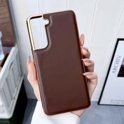 For Samsung Galaxy S21+ 5G Genuine Leather Xiaoya Series Nano Electroplating Phone Case(Coffee) Eurekaonline