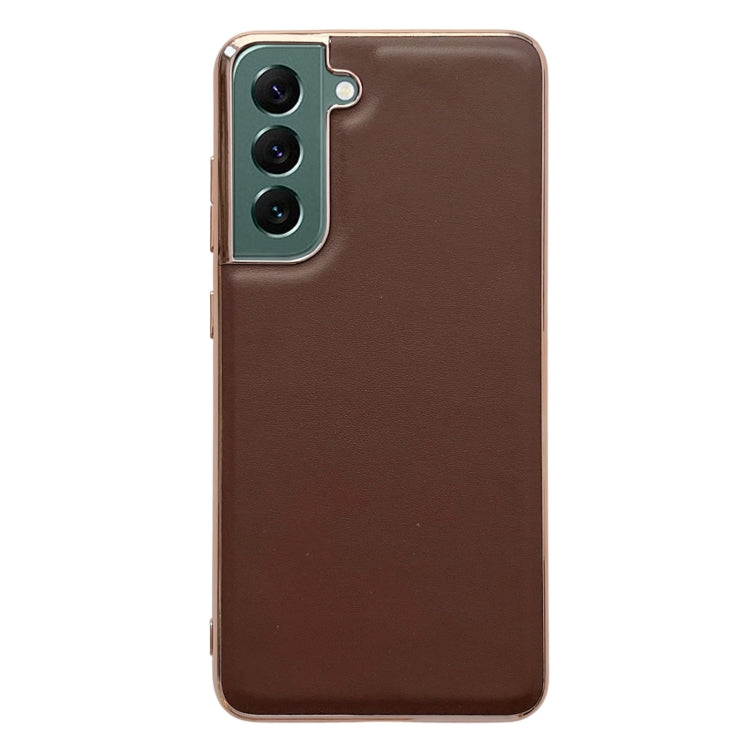 For Samsung Galaxy S21+ 5G Genuine Leather Xiaoya Series Nano Electroplating Phone Case(Coffee) Eurekaonline