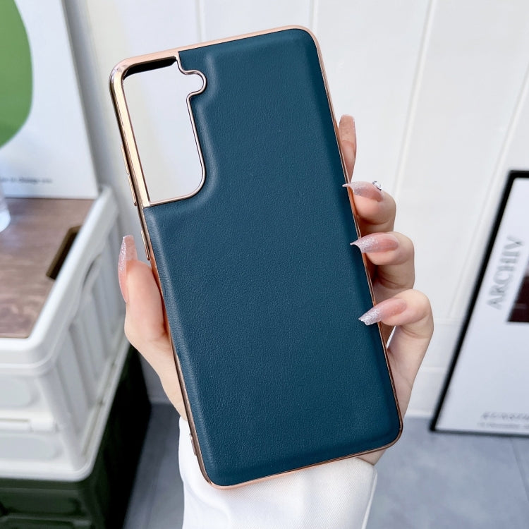 For Samsung Galaxy S21 5G Genuine Leather Xiaoya Series Nano Electroplating Phone Case(Green) Eurekaonline