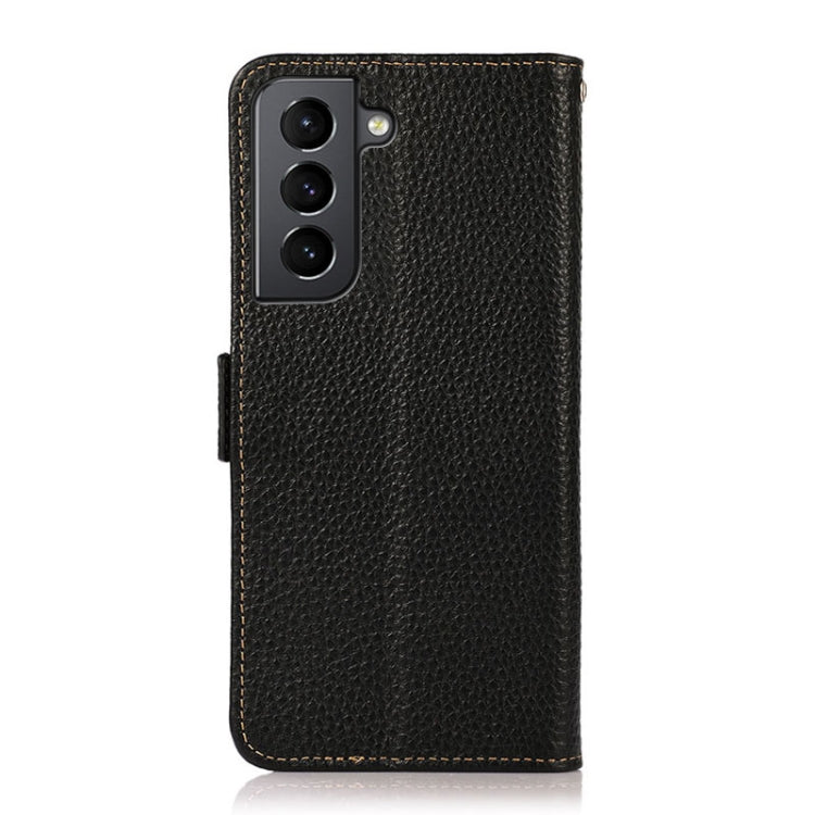 For Samsung Galaxy S21+ 5G KHAZNEH Side-Magnetic Litchi Genuine Leather RFID Phone Case(Black) Eurekaonline