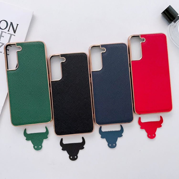 For Samsung Galaxy S21 5G Nano Electroplating Cross Texture Genuine Leather Phone Case(Black) Eurekaonline