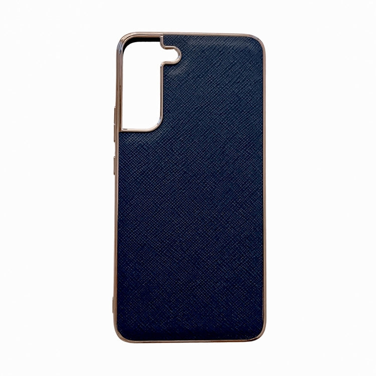 For Samsung Galaxy S21+ 5G Nano Electroplating Cross Texture Genuine Leather Phone Case(Blue) Eurekaonline
