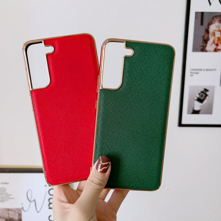 For Samsung Galaxy S21+ 5G Nano Electroplating Cross Texture Genuine Leather Phone Case(Green) Eurekaonline