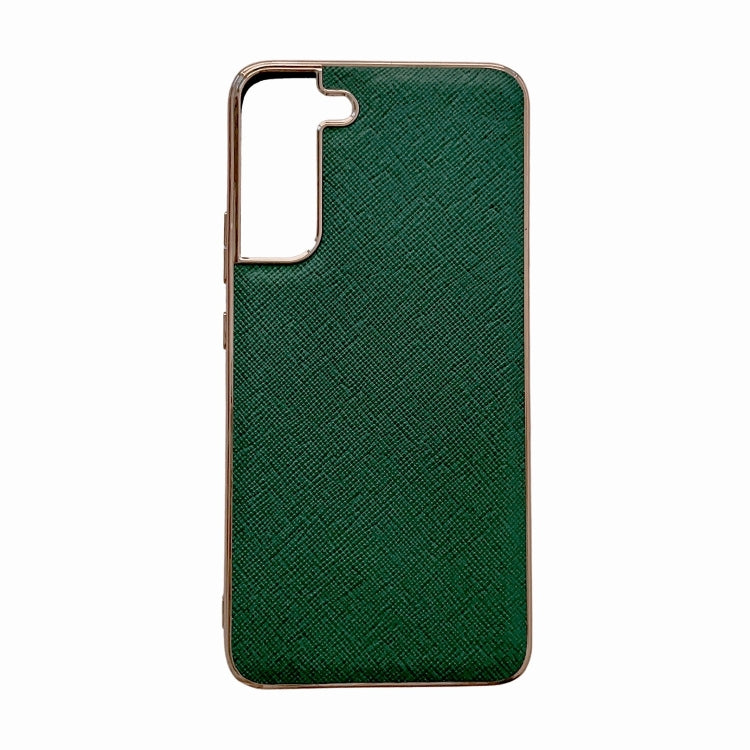 For Samsung Galaxy S21 5G Nano Electroplating Cross Texture Genuine Leather Phone Case(Green) Eurekaonline