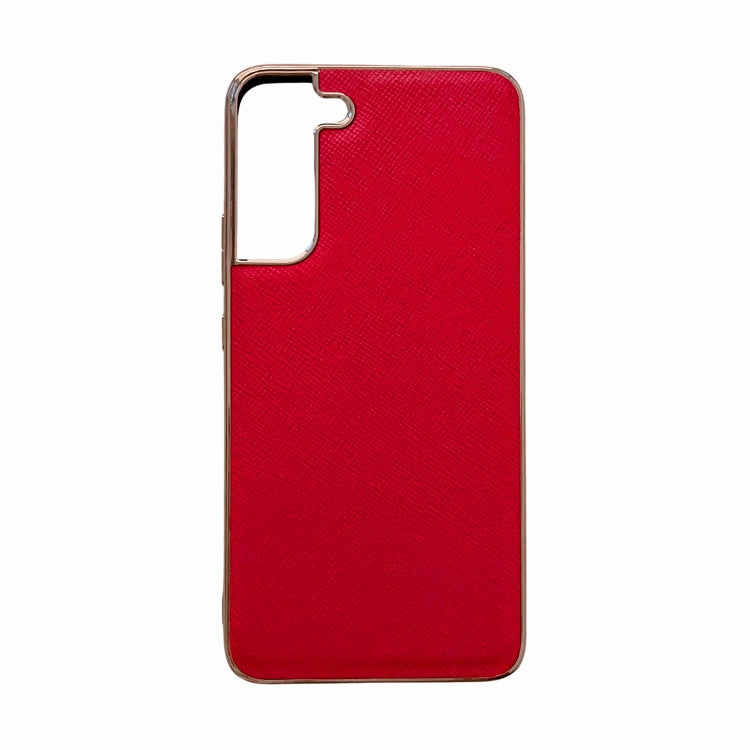 For Samsung Galaxy S21 5G Nano Electroplating Cross Texture Genuine Leather Phone Case(Red) Eurekaonline