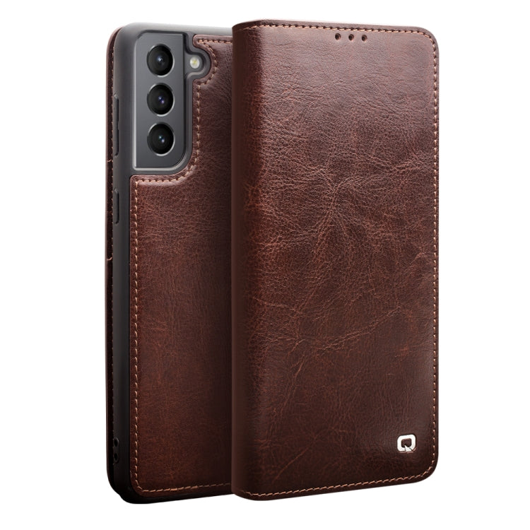 For Samsung Galaxy S21+ 5G QIALINO Genuine Leather Phone Case(Brown) Eurekaonline