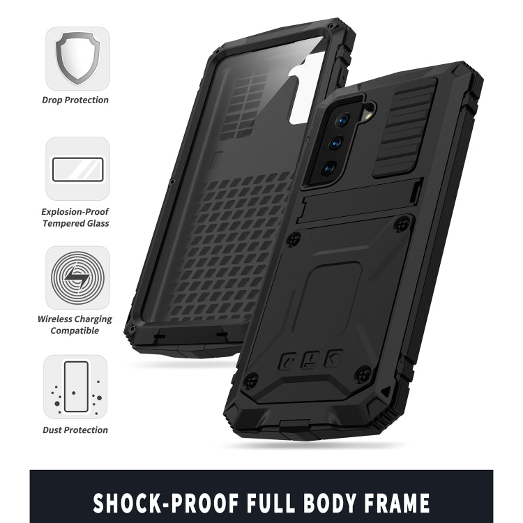 For Samsung Galaxy S21+ 5G R-JUST Shockproof Waterproof Dust-proof Metal + Silicone Protective Case with Holder(Black) Eurekaonline