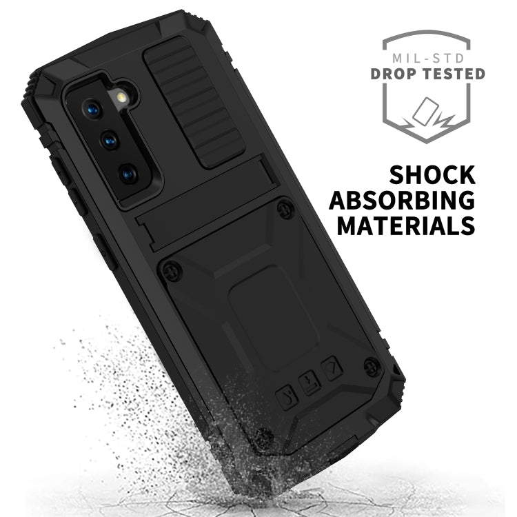 For Samsung Galaxy S21+ 5G R-JUST Shockproof Waterproof Dust-proof Metal + Silicone Protective Case with Holder(Black) Eurekaonline