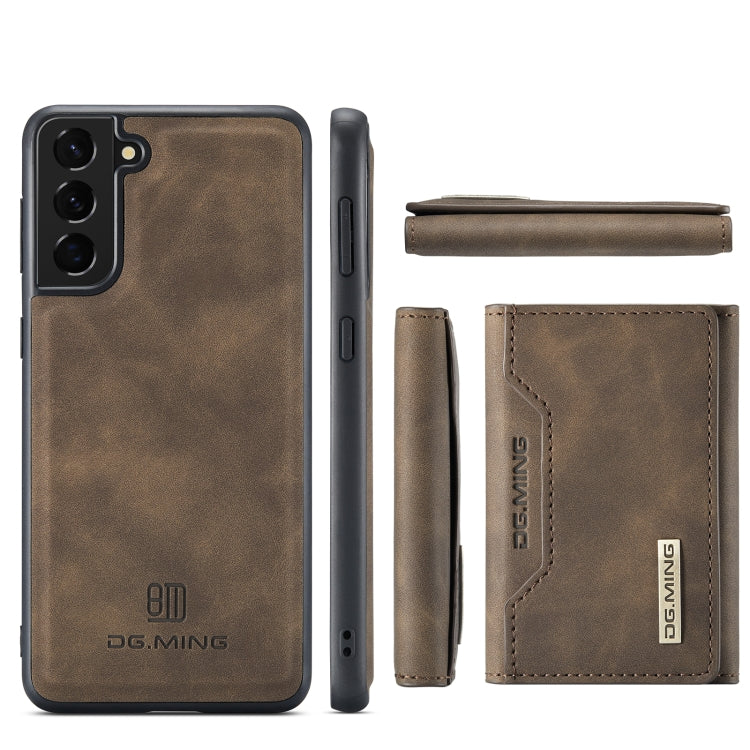 For Samsung Galaxy S21+ DG.MING M2 Series 3-Fold Multi Card Bag + Magnetic Back Cover Shockproof Case with Wallet & Holder Function(Coffee) Eurekaonline