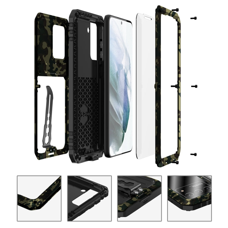 For Samsung Galaxy S21 Ultra 5G Armor Shockproof Splash-proof Dust-proof Phone Case with Holder(Camouflage) Eurekaonline