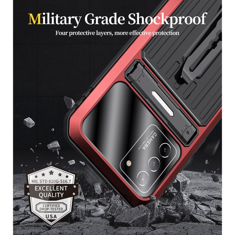 For Samsung Galaxy S21 Ultra 5G Armor Shockproof Splash-proof Dust-proof Phone Case with Holder(Red) Eurekaonline