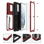 For Samsung Galaxy S21 Ultra 5G Armor Shockproof Splash-proof Dust-proof Phone Case with Holder(Red) Eurekaonline