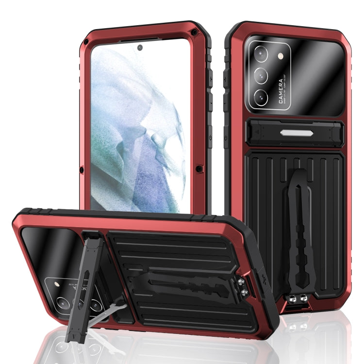 For Samsung Galaxy S21 Ultra 5G Armor Shockproof Splash-proof Dust-proof Phone Case with Holder(Red) Eurekaonline