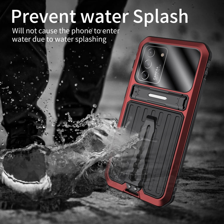 For Samsung Galaxy S21 Ultra 5G Armor Shockproof Splash-proof Dust-proof Phone Case with Holder(Red) Eurekaonline