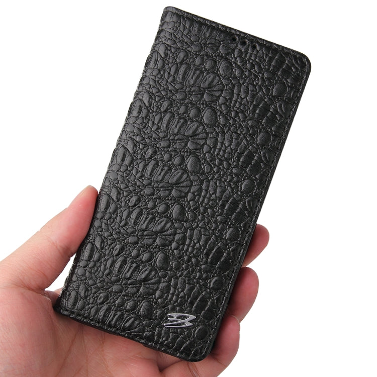 For Samsung Galaxy S21 Ultra 5G Fierre Shann Crocodile Texture Magnetic Horizontal Flip Genuine Leather Case with Holder & Card Slot(Black) Eurekaonline