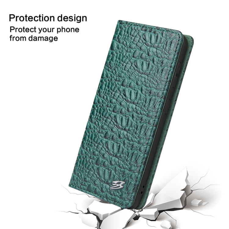 For Samsung Galaxy S21 Ultra 5G Fierre Shann Crocodile Texture Magnetic Horizontal Flip Genuine Leather Case with Holder & Card Slot(Green) Eurekaonline