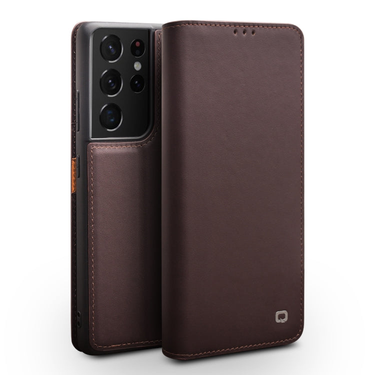 For Samsung Galaxy S21 Ultra 5G QIALINO Classic Gen2 Genuine Leather Phone Case(Brown) Eurekaonline